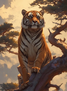 国潮老虎图画自粘贴画下山虎镇宅图墙贴猛虎防晒客厅书房玄关走廊