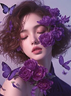 【美好生活】花非花小众房间紫色ins系粉花美女自粘贴画
