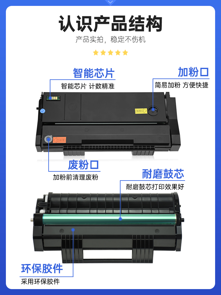 星图兼容理光SP111硒鼓SP100SU易加粉SP111SF粉盒SP110SUQ打印机墨盒SP112SF碳粉匣SP100C复印一体机墨粉芯片 - 图0