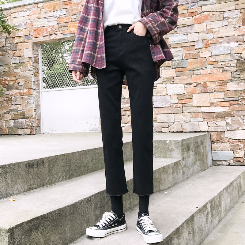 黑色高腰春秋新款韩版学生潮牛仔裤 衣然好牛仔裤
