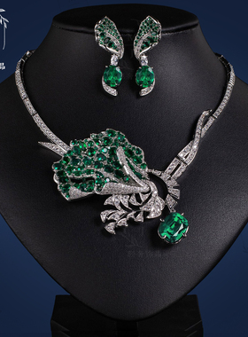 法式复古花朵锆石项链耳环套装