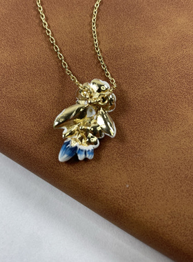 英国创意手绘珐琅彩釉镀18k真金蔷薇蓝玫瑰渐变轻奢项链女锁骨链