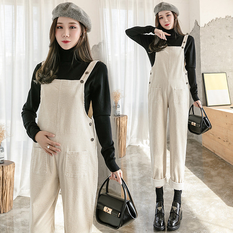 孕妇背带裤秋冬季加绒外穿宽松裤子 米度丽欧佩希孕妇打底裤