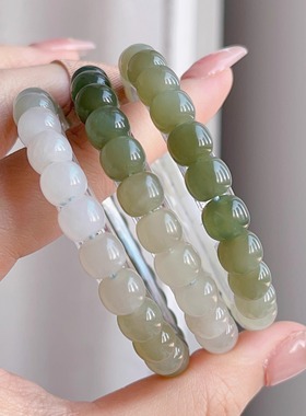 和田玉晴水渐变色老型珠8mm手链手串女新中式古典大气时尚简约