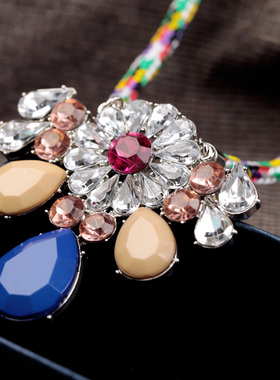 波西米亚风棉麻绳子花瓣毛衣链