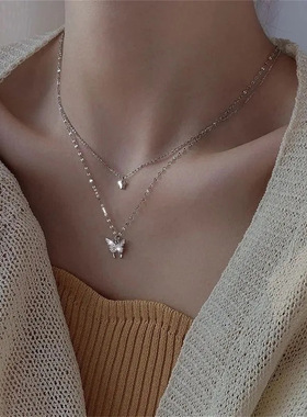 蝴蝶项链女韩版双层项链简约设计感小众气质网红冷淡风锁骨链