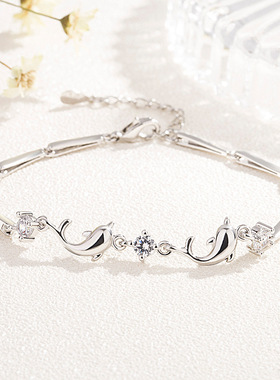 韩版玫瑰金海豚手链女网红手链镶钻锆石海豚手链潮人学生时尚