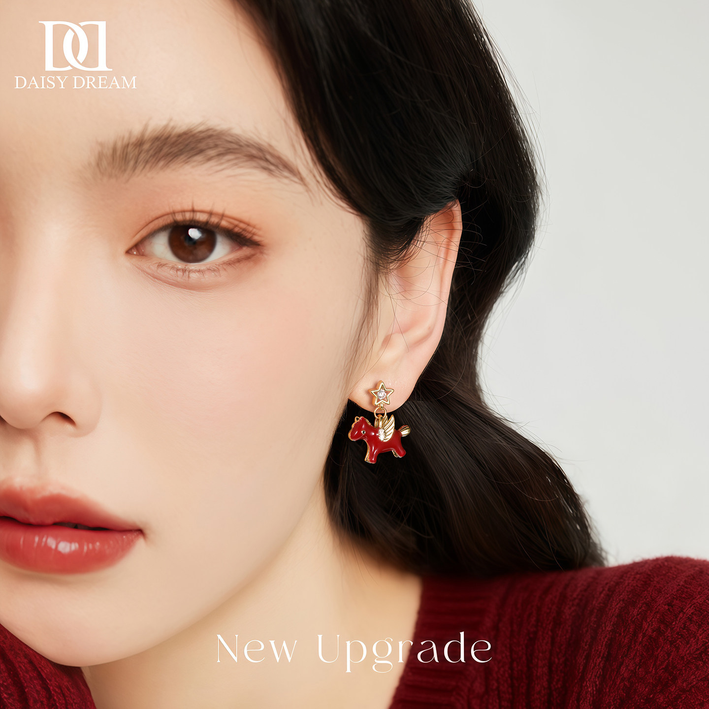 999银针鸿运飞马耳环女2025新款独特设计小马耳钉本命年红色耳饰,淘宝优惠券,粉丝福利购,淘宝优惠卷