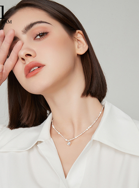 925纯银碎银子爱心项链天然珍珠