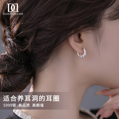 999纯银缠绕珍珠耳环女小众高级感耳圈养耳洞耳钉2025年新款耳饰 - 图3