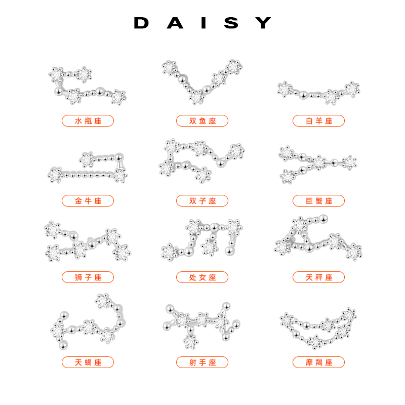 999纯银十二星座耳钉女简约小众设计感气质耳环养耳洞高级小耳饰