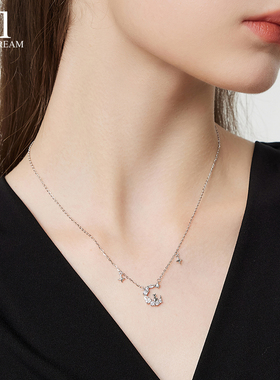 999纯银月亮猫咪项链女款2025新款小众设计感锁骨链星星吊坠颈链