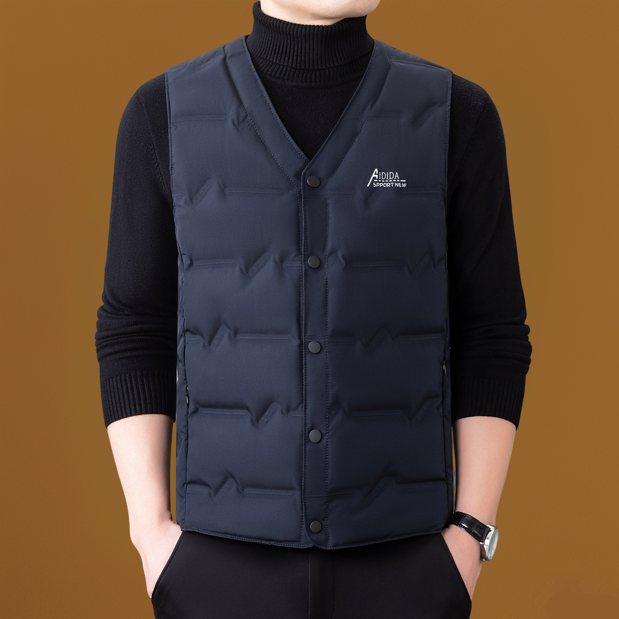 2025新款秋冬季男士羽绒马甲休闲保暖背心内穿坎肩中年白鸭绒外套 - 图2