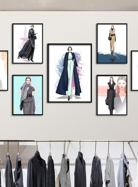 服装店装饰画创意手绘女装挂画收银台橱窗背景挂墙试衣间壁画
