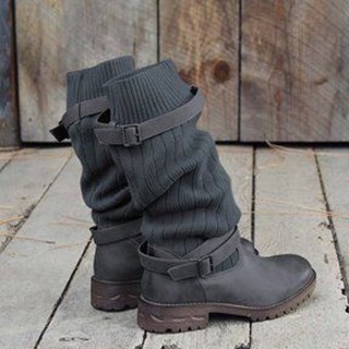 Retro Women Boots Winter Buckle motorcycle boot Flat Shoes - 图1