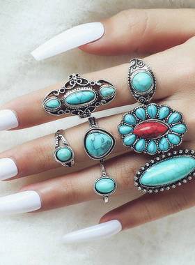 民族风戒指ethnic style retro combination atmosphere ring set
