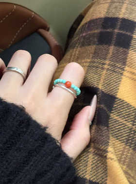 原创手作原矿绿松石戒指女款