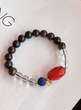 南红白水晶沉香单圈手链女款