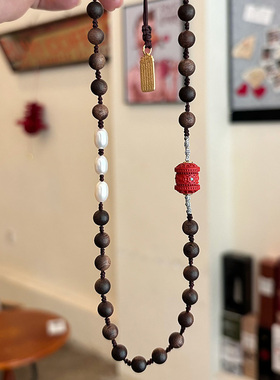 朱砂桶珠珍珠沉香双圈编绳手链