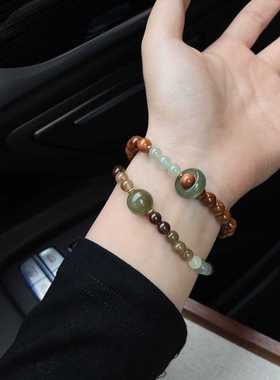 天然新疆和田玉渐变色碧玉青白玉跑环搭高抛油亮库克手串国风文玩