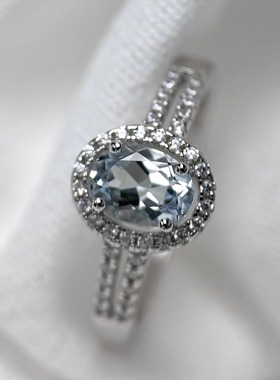 星赞轻奢珠宝S925银镶约0.71克拉天然海蓝宝椭圆形戒指干净透亮