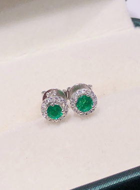 星赞S925纯银镀金主石3mm约0.22克拉天然祖母绿耳环简约设计百搭