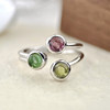 Xingzan 925 sterling silver gold-plated natural plain tourmaline ring light luxury high-end minimalist elegant versatile opening
