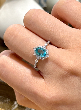 星赞轻奢珠宝S925银主石约1.26克拉天然椭圆磷灰石太阳花清新戒指