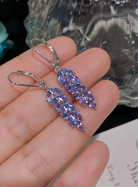 2.3ct天然坦桑石耳钉麦穗百搭