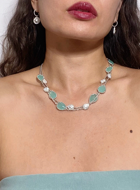 贵妇毛衣链蓝色水滴长项链