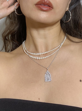 重工珠宝纯银项链珍珠叠搭多层