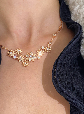 重工纯银玫瑰金八芒星项链