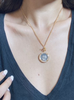 浮雕古银币高级感秋冬短款毛衣链