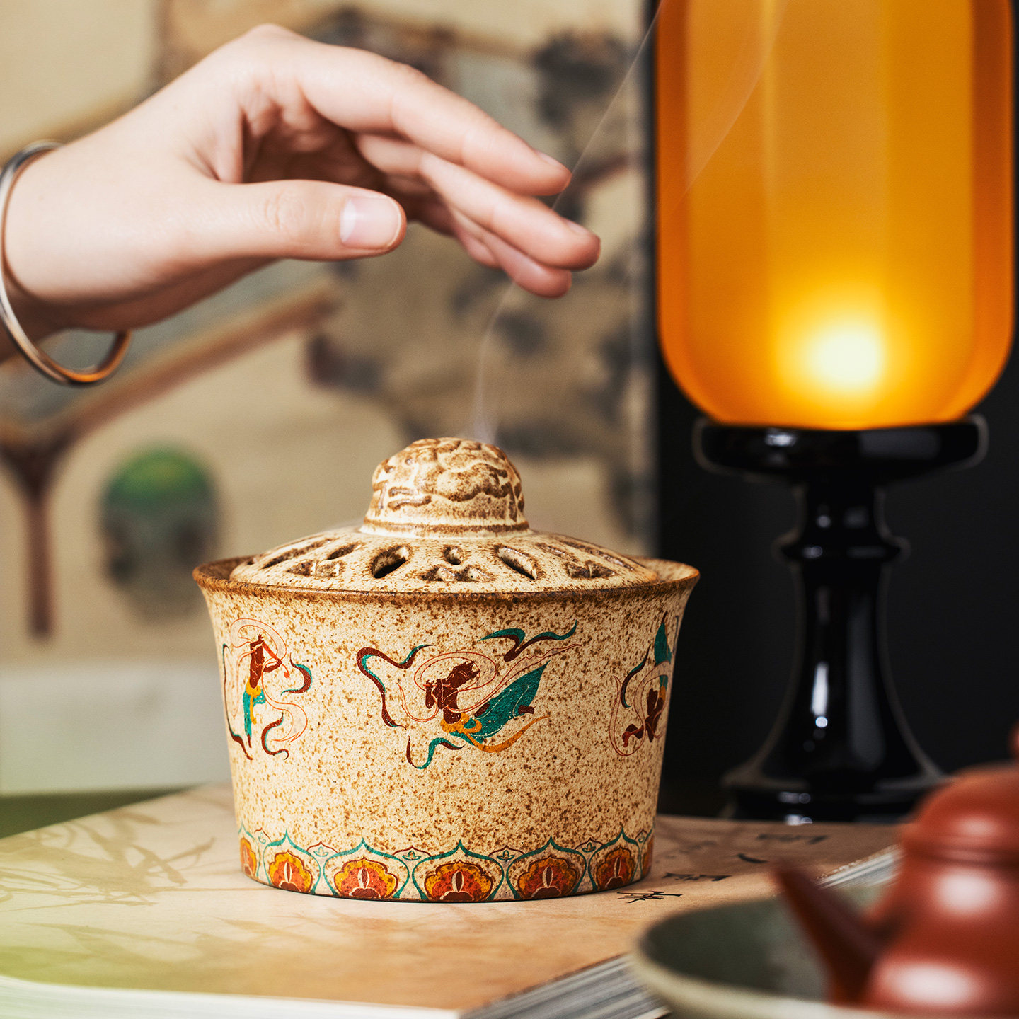 敦煌文创飞天仕女盘香炉国潮风复古陶瓷单个盘香薰炉摆件香座香托,淘宝优惠券,粉丝福利购,淘宝优惠卷