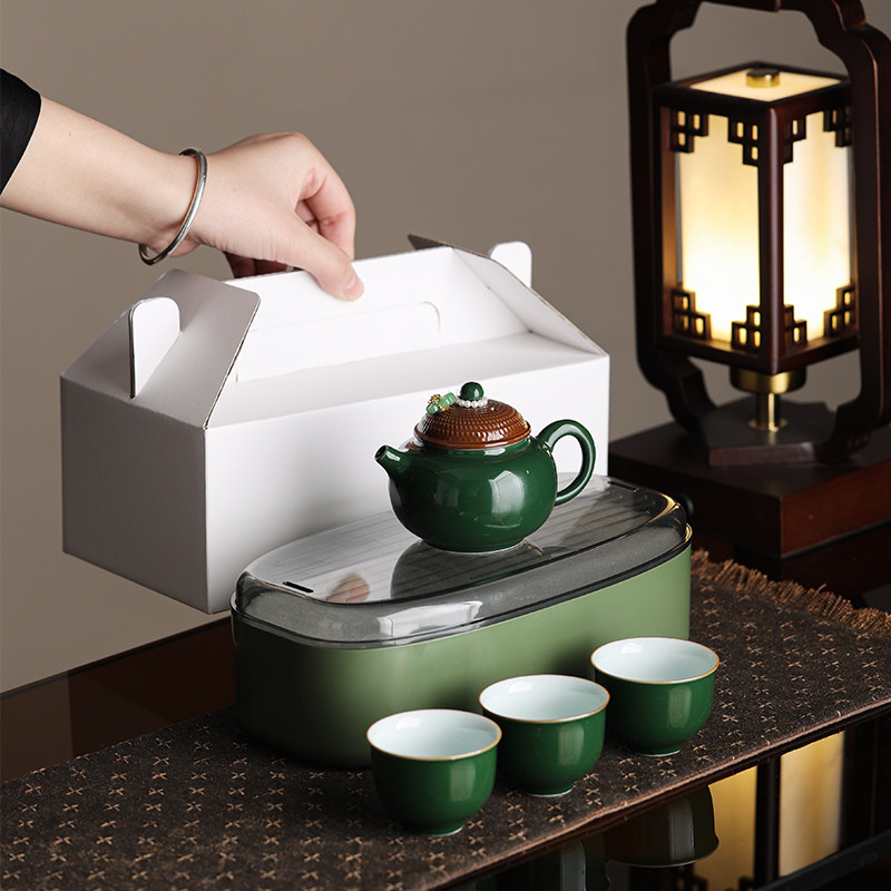 祖母绿釉茶壶便捷套组便携式旅行茶具随身户外游功夫泡茶杯器简易,淘宝优惠券,粉丝福利购,淘宝优惠卷