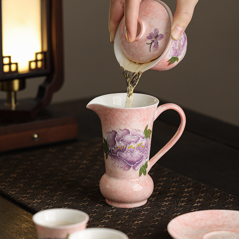 粉彩手绘盛世牡丹仿宋公道杯陶瓷手绘分茶器茶具配件茶海茶道公杯,淘宝优惠券,粉丝福利购,淘宝优惠卷