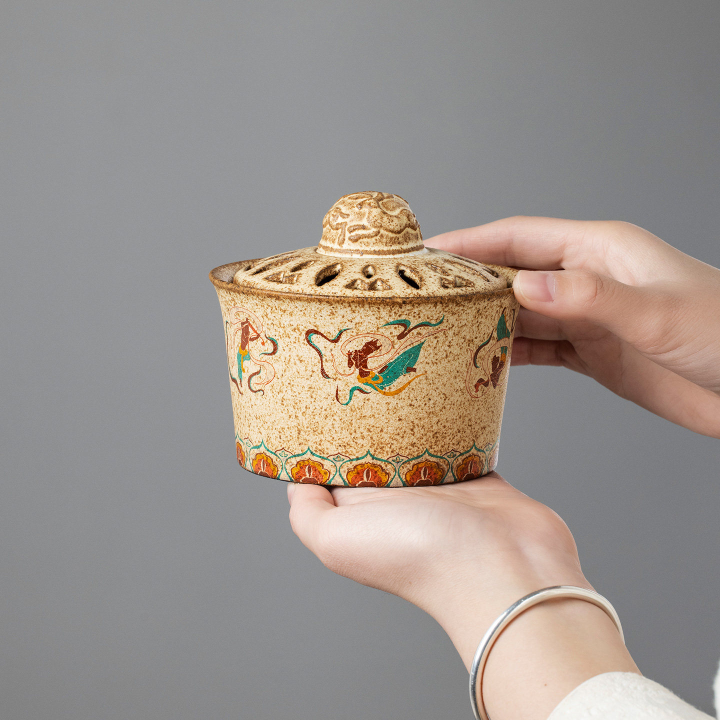 敦煌文创飞天仕女盘香炉国潮风复古陶瓷单个盘香薰炉摆件香座香托,淘宝优惠券,粉丝福利购,淘宝优惠卷