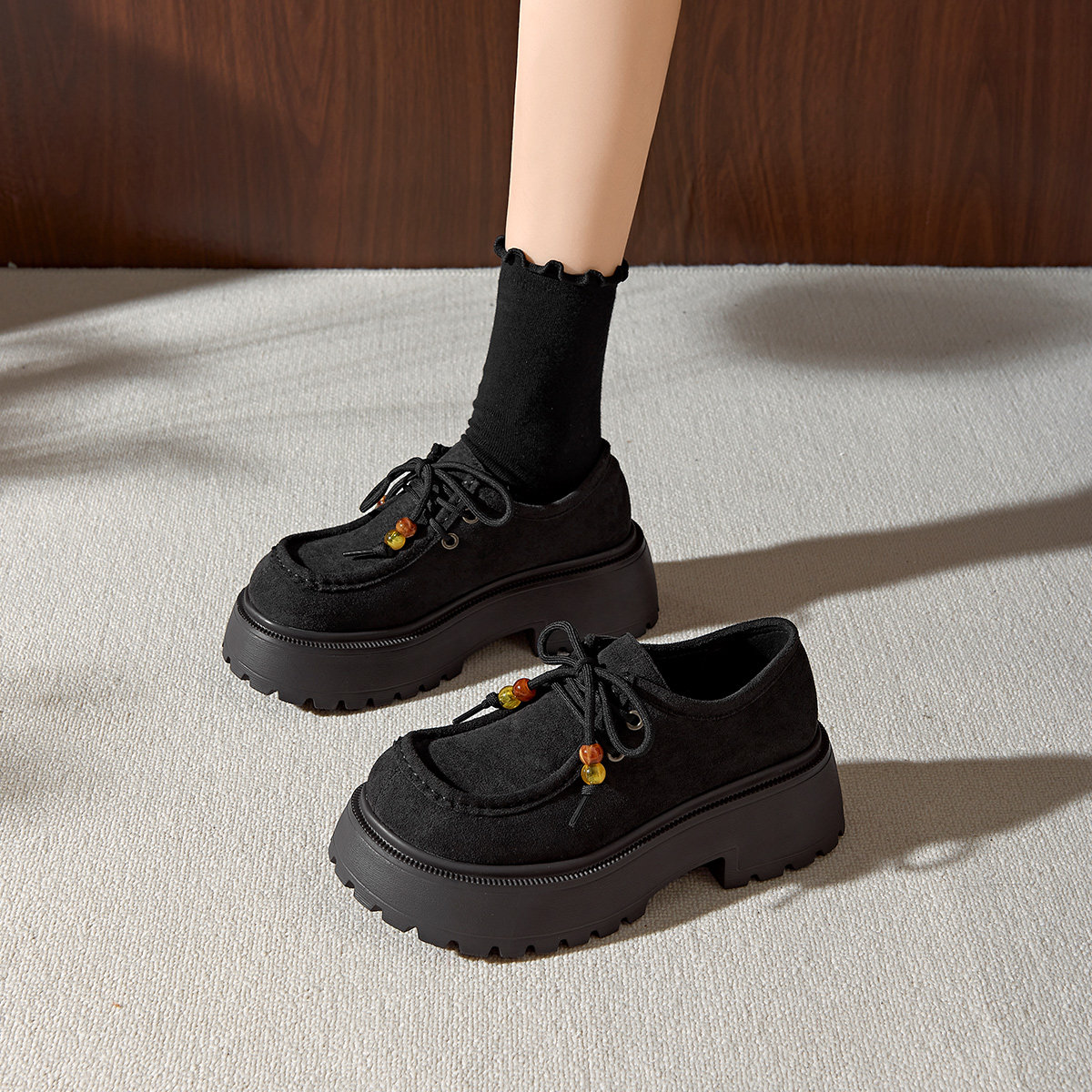 戈美其2025新款美拉德鞋子复古勃肯鞋女厚底乐福鞋女鞋系带增高鞋,淘宝优惠券,粉丝福利购,淘宝优惠卷