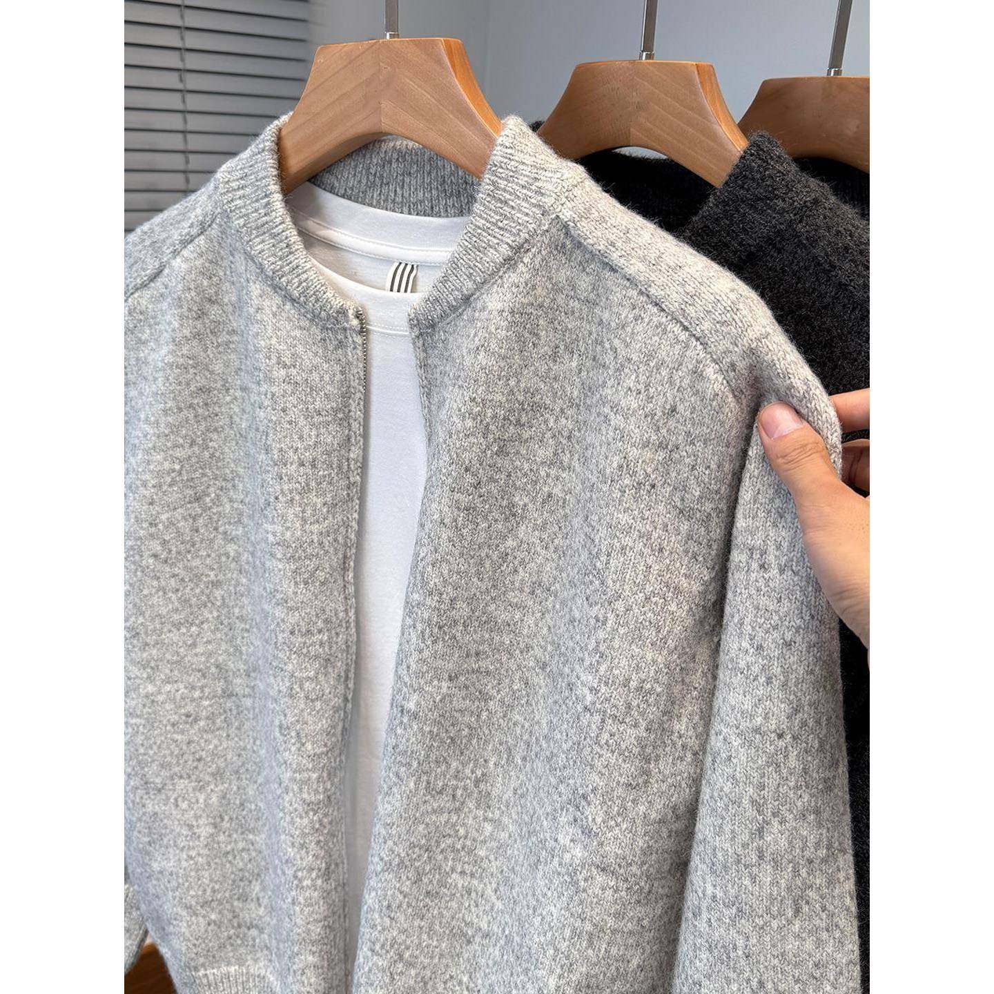 Mostarsea~秋冬棒球领针织开衫外套男高级感休闲加厚青年外搭毛衣,淘宝优惠券,粉丝福利购,淘宝优惠卷