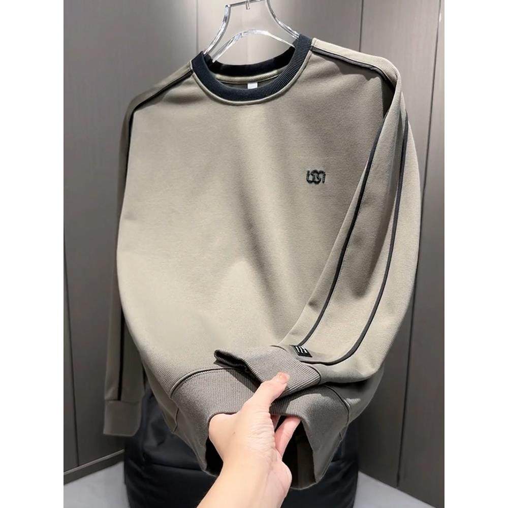 MAROLIO~彰显时尚气息！韩版休闲圆领卫衣男潮流刺绣拼接套头上衣,淘宝优惠券,粉丝福利购,淘宝优惠卷