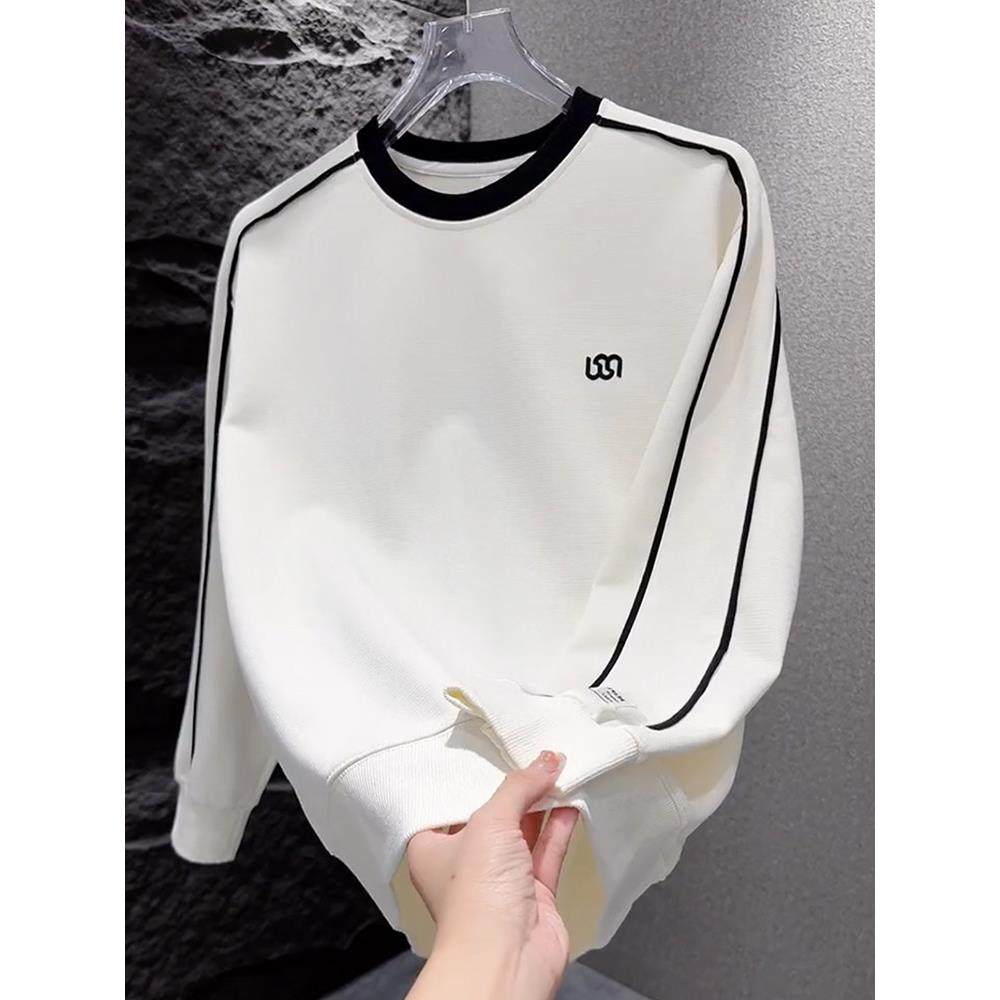 MAROLIO~彰显时尚气息！韩版休闲圆领卫衣男潮流刺绣拼接套头上衣,淘宝优惠券,粉丝福利购,淘宝优惠卷