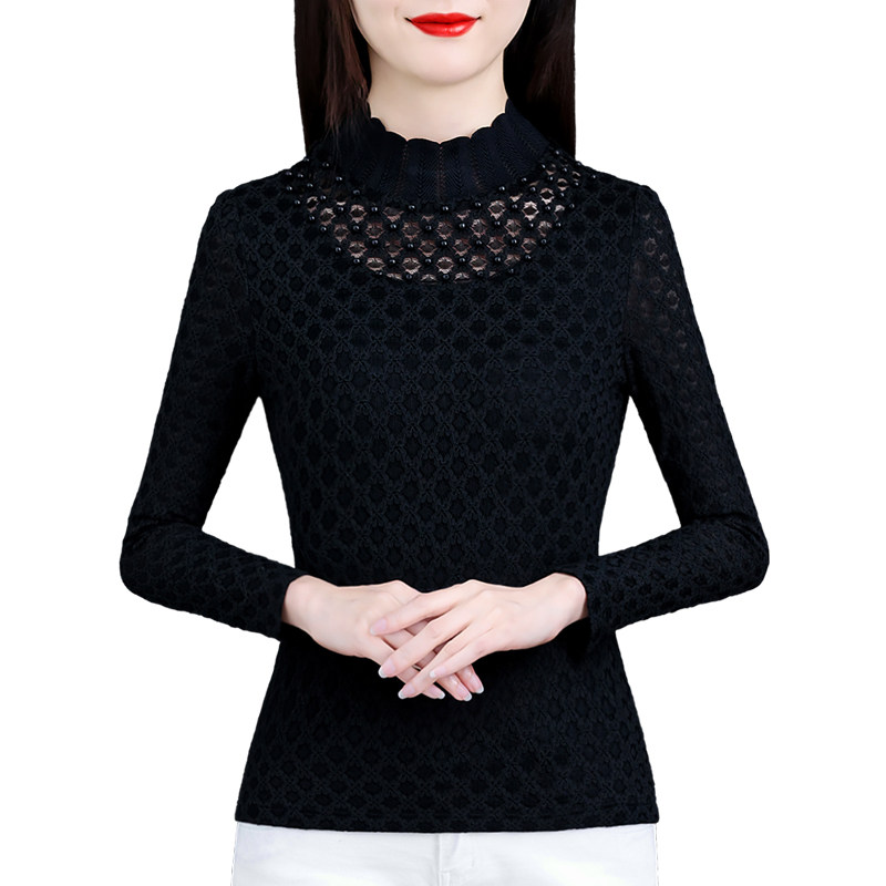 时尚蕾丝打底衫女秋冬2021长袖 红鹿瑰人蕾丝衫/雪纺衫