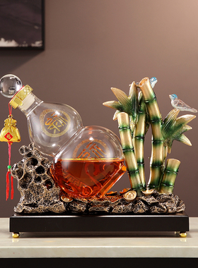 竹子酒架摆件新中式白酒空瓶红酒瓶子酒架托客厅餐边柜办公室摆件