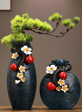 新中式入户玄关摆件柿柿如意客厅酒柜博古架陶瓷花瓶高档家居饰品