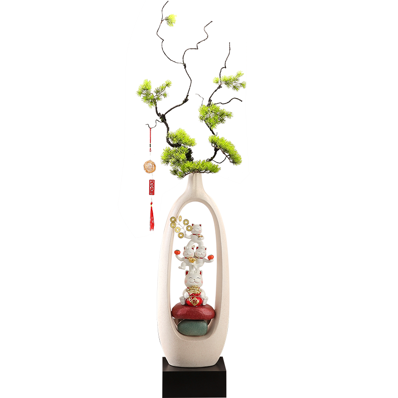 客厅大型落地花瓶摆件竖高级感玄关电视柜旁招财猫装饰品乔迁开业,淘宝优惠券,粉丝福利购,淘宝优惠卷