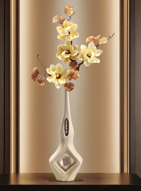 新中式陶瓷细长花瓶入户玄关壁龛高级感小众摆件客厅艺术插花装饰