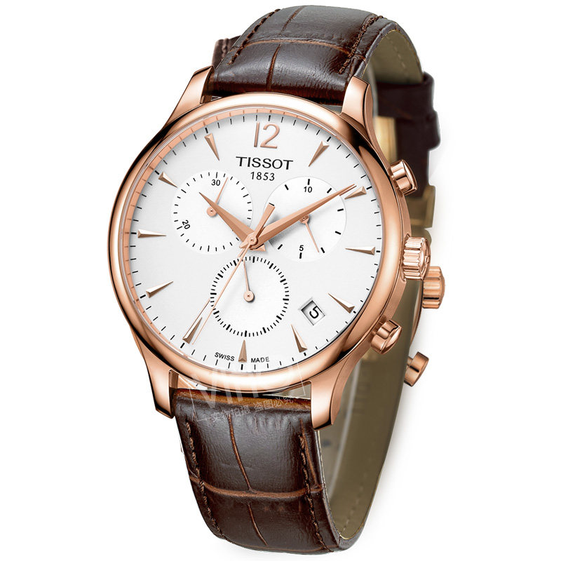 tissot俊雅系列皮带金色42男表 威皓海外瑞士腕表