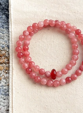 MoreSuitable招桃花粉心事天然石太阳石叠戴手饰女寓意新中式手链