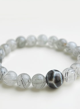 MoreSuitable品质天然石黑发晶水晶手饰女新中式原创设计复古手串