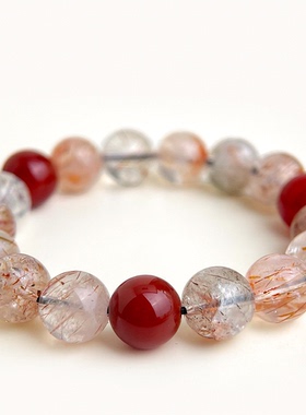 MoreSuitable天然石红发晶水晶手串新中式民族风个性设计手饰手链